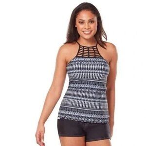 NWT Free Country Batik High Neck Braided Tankini Top – Size Large Swim Top Only